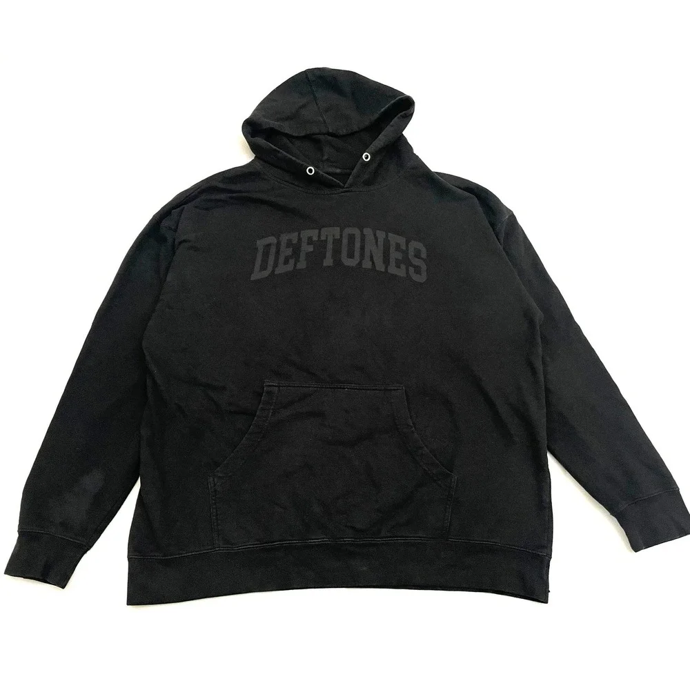 Deftones Spellout Pullover Fleece Hoodie Men's XXL Black Made in USA Band Merch